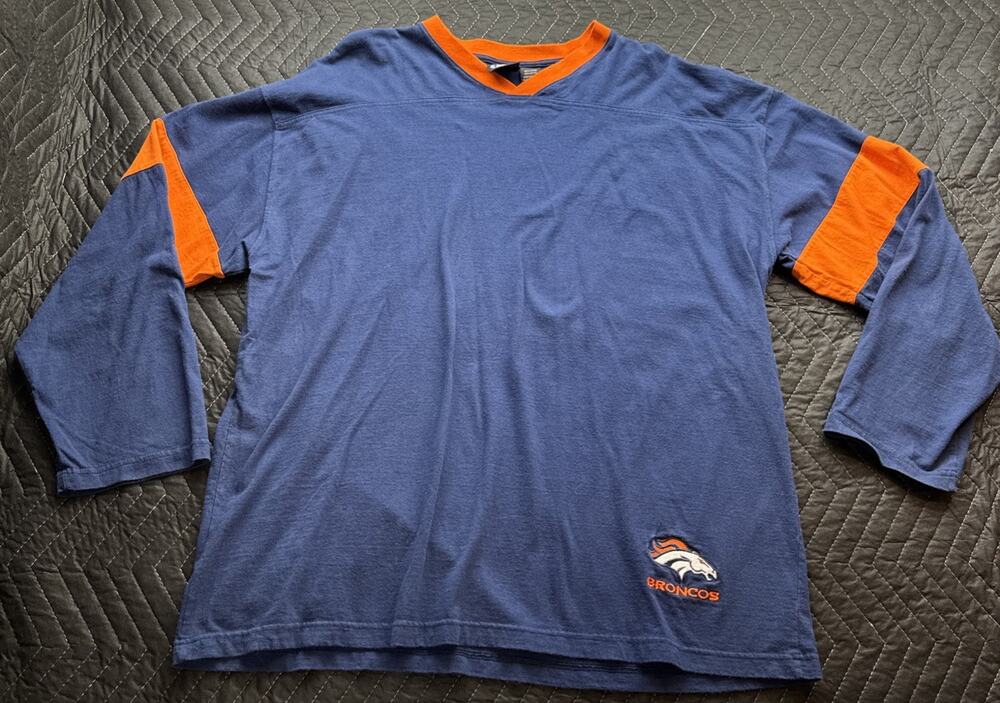 Vintage 2000 Denver Broncos Long Sleeve NFL Shirt Size XL Tall Blue Orange